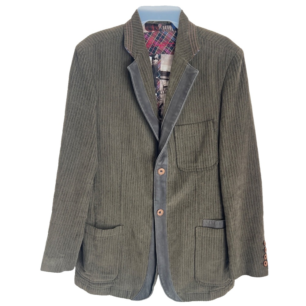 Robert Graham Corduroy Blazer Mens M Brown Leather Trim Sport Coat Heritage